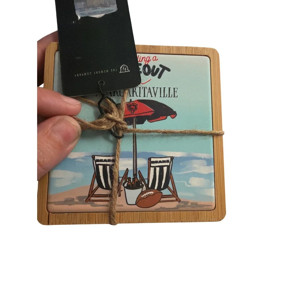 Chicago Bears Margaritaville Coasters 4PK Ceramic Wood Cork NFL Beach Timeout